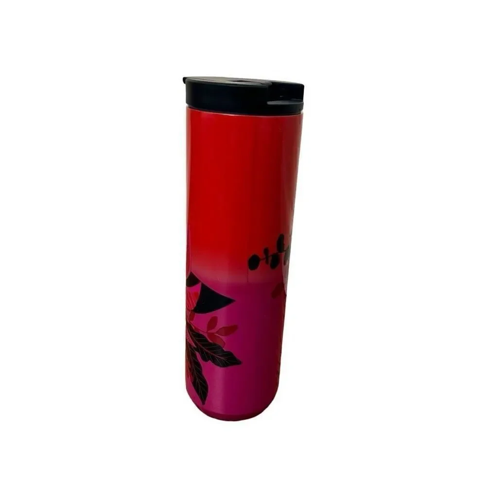 Starbucks Holiday 2021 Stainless Steel Tumbler Red Pink Poinsettia Floral 16 oz